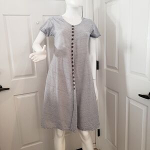 Handwoven w/ pockets, cotton dress large Ganesh Himal blue nautical stripe Nepal